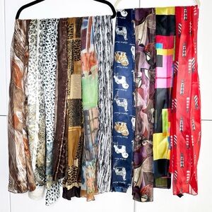 Lot of 11 Scarves Multi Colored Animal Prints Dogs Lighthouses